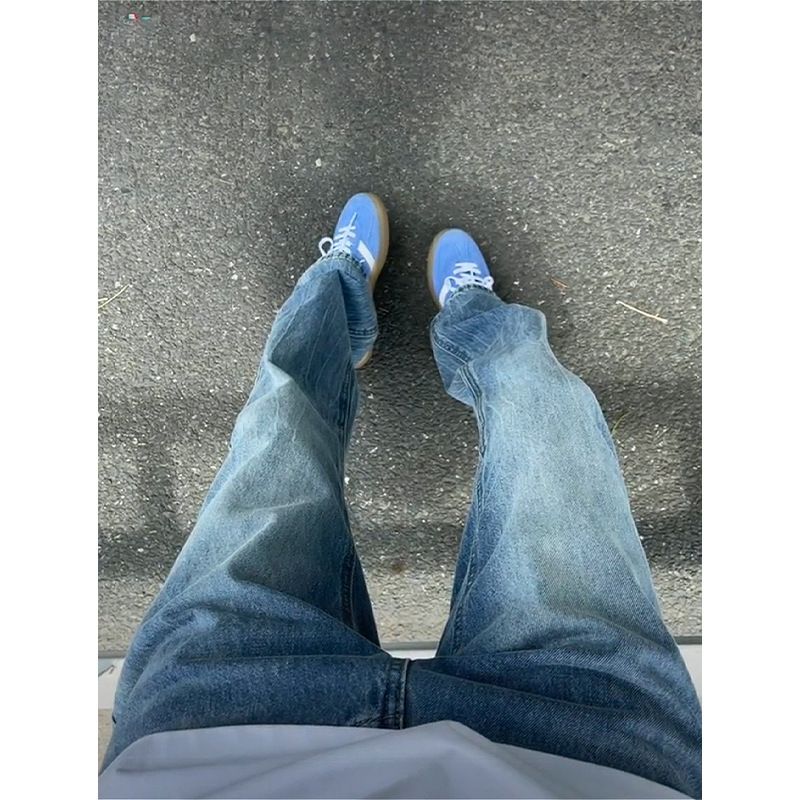 Men's Clothing High Street Style Clean Fit Slim Straight Leg Lightning Wash Jeans Slim Straight Bootcut Denim Pants For Summer Casual Streetwear_mkmklike.com