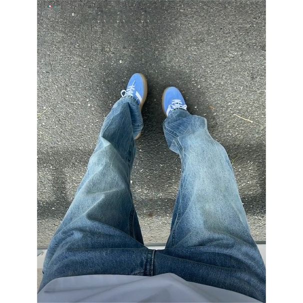 Men's Clothing High Street Style Clean Fit Slim Straight Leg Lightning Wash Jeans Slim Straight Bootcut Denim Pants For Summer Casual Streetwear_mkmklike.com