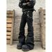 Men's 3D Whiskered Ruffled Flared Jeans Black Washed Distressed Bootcut Pants American Style_mkmklike.com