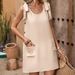 Women's crew neck casual wear sleeveless tank dress embellished buckle sleeveless dress short ladies_mkmklike.com