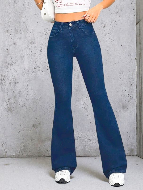 Women's Clothing Stretch Flared Jeans - Slim Fit Bootcut Denim Pants With Medium Waist (Dark Blue, S-XXL)_mkmklike.com