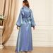 Women's Clothing Middle East Women's Arabian Clothing New Lace up Pure Color Cross border Long sleeved Dress_mkmklike.com