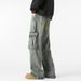 Men's Clothing Hip Hop Loose Hiphop Three Dimensional Large Pocket Workwear Jeans Men's Washed Straight Trousers_mkmklike.com
