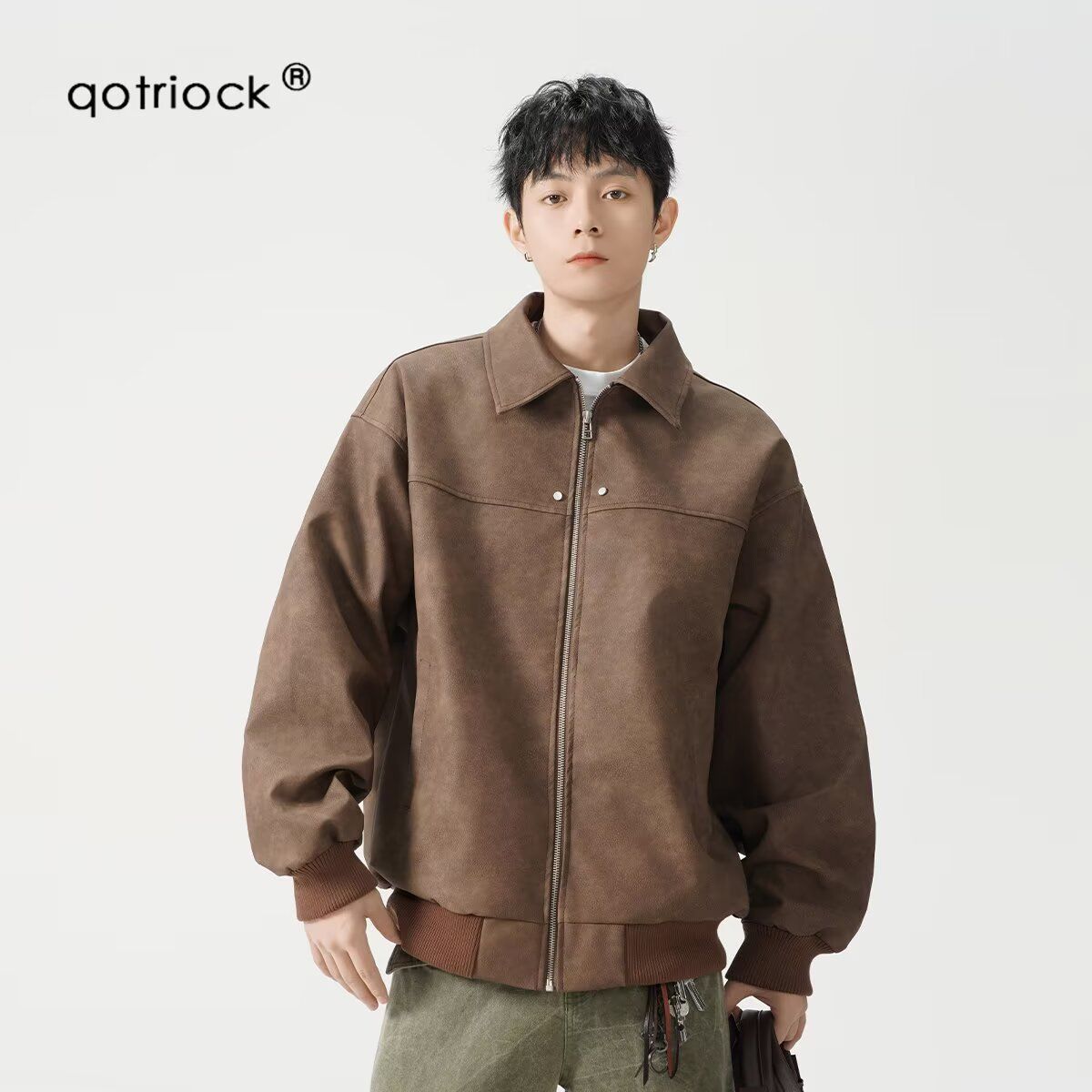 American Retro PU Leather Men, Loose Fit, High Street Style, Melard Collar, Baseball Jacket, Couple's Jacket For Spring_mkmklike.com
