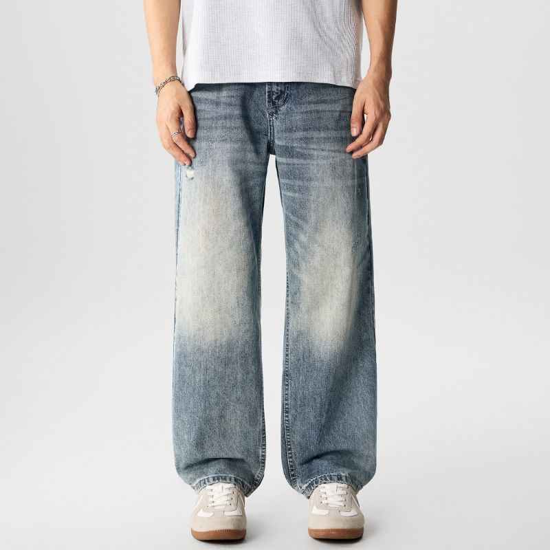 Pure Muqiu Clothing | Summer New Trend American Style Bamboo Fiber Washed Ripped Jeans Men's Cleanfit Long Pants_mkmklike.com
