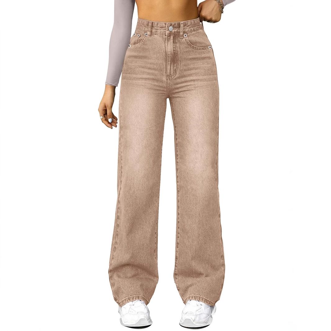 Women's Clothing Stretch Straight Leg Jeans - Comfortable Mid-Rise Denim Pants For Casual & Office Wear (Blue, Light Blue, Black, Khaki, XS/S/M/L/XL)_mkmklike.com
