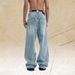 American Style Distressed Washed Loose Slimming Wide-Leg Jeans Casual Straight Pants_mkmklike.com