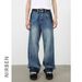 Men's Distressed Washed Wide-Leg Jeans With Hand-Painted Details | Loose Fit Straight Denim Pants For Streetwear & Casual Style_mkmklike.com