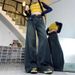 Plus-size American Retro Jeans Women, Autumn High-waisted Straight Pear-shaped Body, Slimming Wide-leg Long Pants For_mkmklike.com