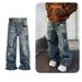 Unisex Loose Straight Leg Washed Denim Jeans 3D Scissor Digital Print American Street Retro Style_mkmklike.com