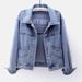 Women’s Korean Style Light Wash Denim Jacket – Loose Fit Embroidered Short Coat (Bluish/Black, S-5XL)_mkmklike.com