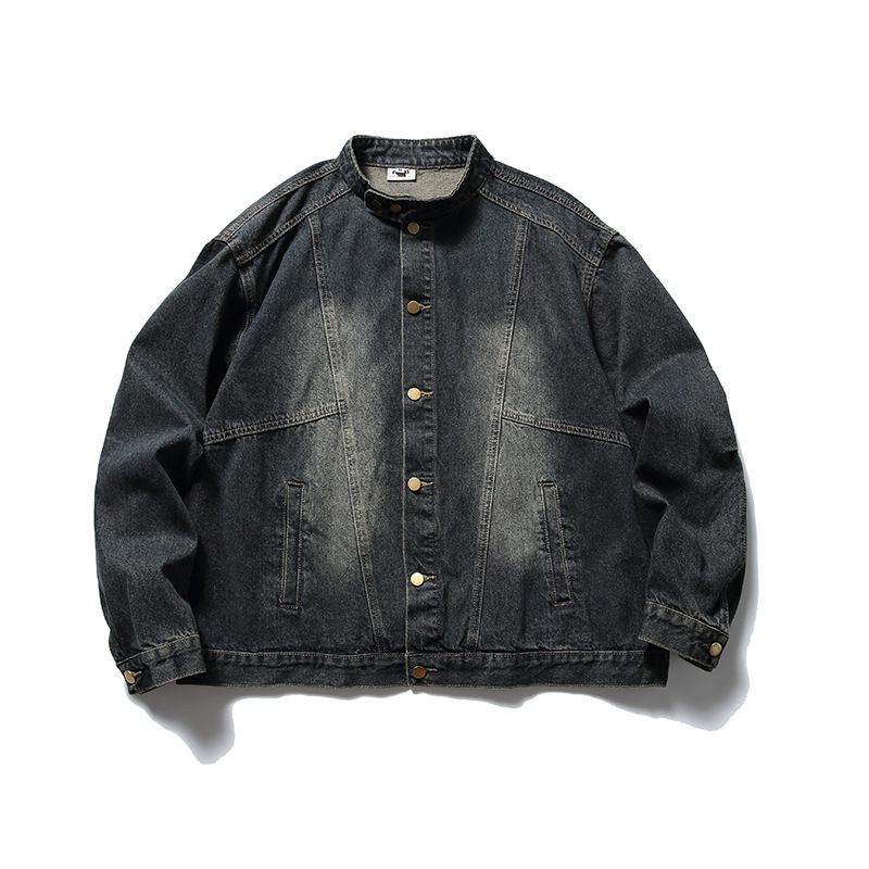 Men's Clothing Retro Stand Collar Washed Denim Single Breasted Casual Jacket_mkmklike.com