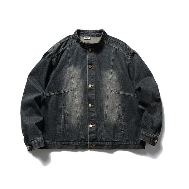 Men's Clothing Retro Stand Collar Washed Denim Single Breasted Casual Jacket_mkmklike.com