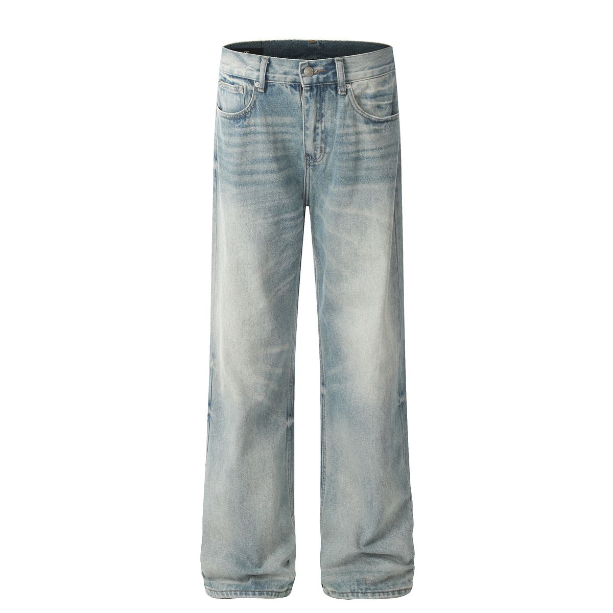 Men's Clothing 2025 Spring Simple Washed White Straight Jeans Men's Street Trend Cleanfit Trousers_mkmklike.com