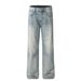 Men's Clothing 2025 Spring Simple Washed White Straight Jeans Men's Street Trend Cleanfit Trousers_mkmklike.com