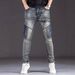 Men's Clothing Slim Fit Stretchy Jeans Casual Stylish Blue Embroidered Multi Crafted Trousers_mkmklike.com