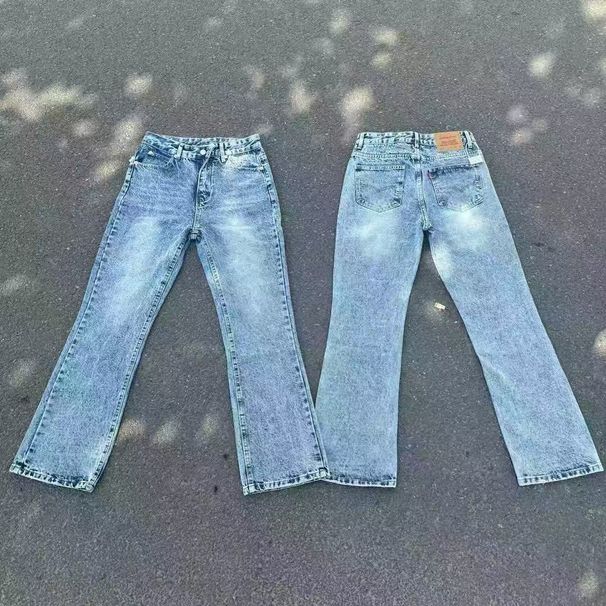 Marbled Wash Distressed Bootcut Jeans - Vintage-Inspired Flared Denim Pants With Stonewashed Finish & Raw Hem Detailing_mkmklike.com