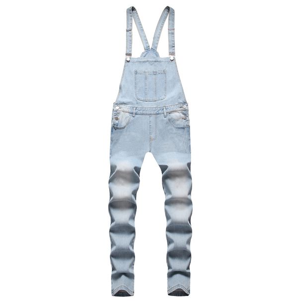 Pure 2024 Fashion Men's Suspender Denim Jumpsuit Ripped Jeans Long Pants_mkmklike.com
