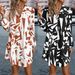 Women's Clothing lapel lantern sleeve printed dress_mkmklike.com
