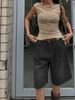 Women's High-Waisted Wide Leg Denim Shorts – Relaxed Fit, Gathered Waist (XS-XXL, Bluish/Light Blue/Black)_mkmklike.com