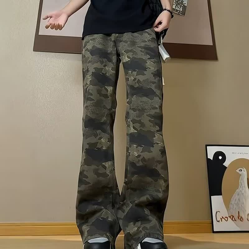 Men's & Women's Camo Cargo Pants, Slim-Fit Straight-Leg Trousers With Utility Pockets, Streetwear High-Waisted Cleanfit Style_mkmklike.com
