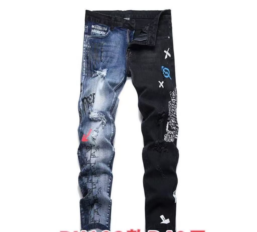 Men's Slim Straight Stretch Denim Jeans With Intricate Embroidery - Hip Hop Streetwear Fashion For Trendy Urban Style_mkmklike.com