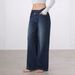 Women's Casual Trendy Straight Leg Jeans Button Detail Loose Fit Solid Color Commuter Versatile Pants Fashion_mkmklike.com