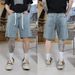 Men's Summer Five Point Denim Shorts Blue Versatile Simple Korean Style Trendy Non Stretch Mid-Length Youth Pants_mkmklike.com