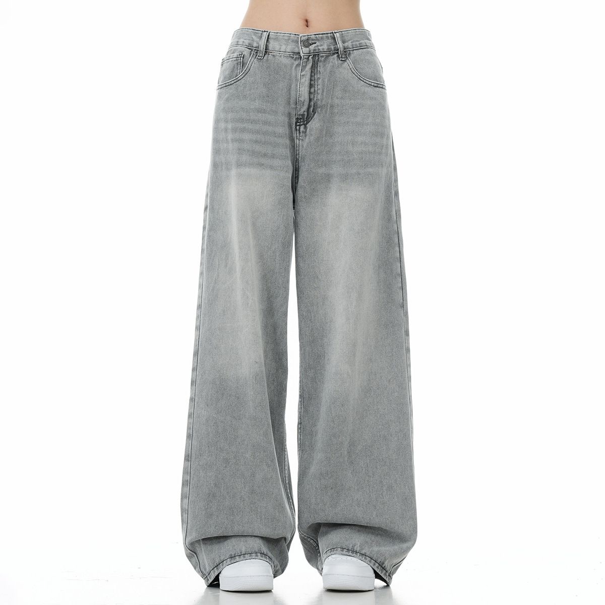 "Men's Distressed Wide Leg Jeans – Loose Fit Washed Denim Trousers For Casual Streetwear (S-3XL, Smoke Gray)"_mkmklike.com