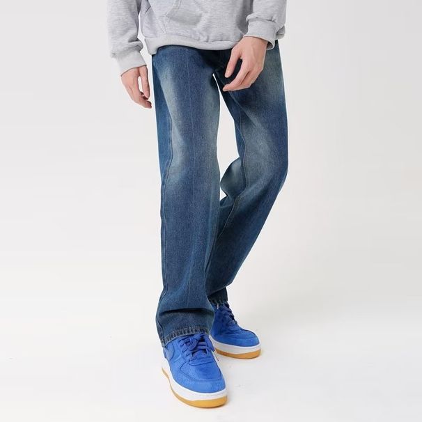 Nordmann American High Street Jeans Men New Washed Retro Nostalgic Casual Pants Loose Straight Versatile Long Trousers_mkmklike.com
