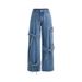 Jeans Women Denim Straight Wide Leg Pants 2025 Streetwear Button Pockets Mid Waist Lace Up Bow Washed Distressed Trousers_mkmklike.com