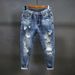 Men's Trendy Ripped Loose Straight Leg Jeans Mid Waist Cropped Korean Style Summer New Japanese Beggar Pants Standard Thickness_mkmklike.com