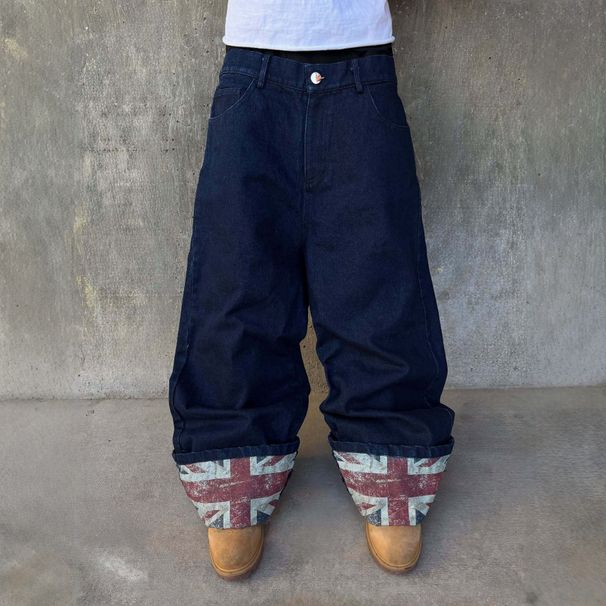 Men's Clothing High Street Straight Leg Jeans Midweight Polyester Printed Loose Trousers Floor-Length Trendy_mkmklike.com