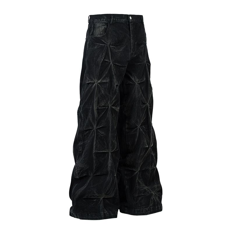 Men's American Retro Washed Denim Jeans High Street Style Loose Wide Leg Straight Leg Floor Length Trousers Black Blue Cotton_mkmklike.com