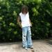 Distressed Washed Denim Jeans For Men & Women - Y2K Streetwear Low-Rise Straight Leg Pants With Patch & Letter Design_mkmklike.com