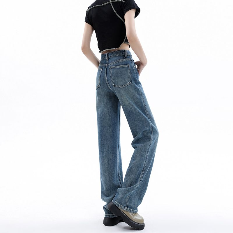 High-Waisted Fleece Lined Thickened Women's Jeans Slimming Petite Wide Leg Pants Loose Fit Straight Leg Denim For Autumn Winter_mkmklike.com