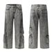Men's Clothing Retro Distressed Grey Multi Pocket Design Jeans Trendy Loose Straight Trousers_mkmklike.com