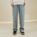 Men's Vintage American Style Coconut Tree Embroidered Jeans - Washed Straight Loose Fit Casual Trousers For Teens & Young Adults_mkmklike.com