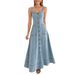 Women's Clothing New Denim Mid Length Dress Backless Sling High Waist Long Skirt Temperament Commuting_mkmklike.com
