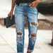 Women's Clothing Casual Washed Hole Straight Street Style Non Stretch Jeans_mkmklike.com