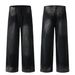 Men's Clothing Street Personality Washed And Distressed Leopard Print Wide Leg Jeans Washed And Distressed Loose Wasteland Style Straight Pants_mkmklike.com