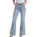 Light Blue Washed Double Button High Waist Flared Jeans for Women Slim Fit Height Enhancing Elastic Flared Pants_mkmklike.com