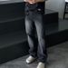 Men's Black Washed Straight Leg Trousers Summer High Street Trendy Distressed Wide Leg Floor Length Loose Fit American Brand_mkmklike.com
