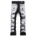 Men's Paint-Splatter Flared Jeans – Stretch Slim Fit Denim Pants With Distressed Print (28-38, Black)_mkmklike.com