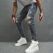 2023 Men's Slim Fit Jeans Knee Wear Stretch Casual Midweight Wide Leg Pants Black Blue mid Waist Machine Washable_mkmklike.com