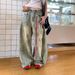 American Retro Dirty Dyed Scimitar Pants Jeans Women's Autumn Design Sense Tooling High Waist Loose Wide Leg Sickle Pants_mkmklike.com