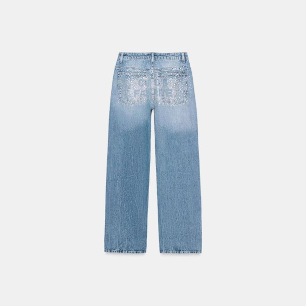 Women's Clothing Women's Baggy Straight Leg Denim Trousers Rhinestone Detail_mkmklike.com