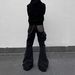 Retro High-Street Flared Jeans – Vintage Washed Black, Utility Pockets, Unisex Slim Fit (S-3XL)_mkmklike.com