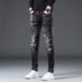 Autumn New Black And Gray Jeans Men's Slim Fit Small Feet Splashed With Paint Holes High-end Casual Long Pants Men_mkmklike.com