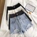 Women's Clothing Ripped Denim Shorts Summer New High Waist Loose Slim Wide Leg Versatile Raw Edge Hot Pants_mkmklike.com